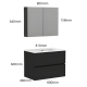 Ensemble meuble salle de bain 80 cm + plan céramique + armoire - Noir mat - A suspendre - Donna