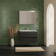 Ensemble meuble salle de bain 80 cm + plan céramique + armoire - Noir mat - A suspendre - Donna