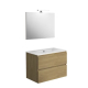 Ensemble meuble salle de bain 80 cm + plan céramique + miroir + led - Effet Chêne Halifax - A suspendre - Max
