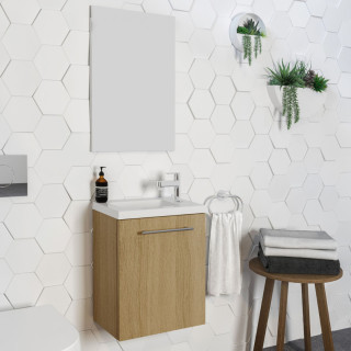 Pack meuble lave-mains avec miroir - L 40 x H 51 x P 25 cm - chêne hamilton - Belem