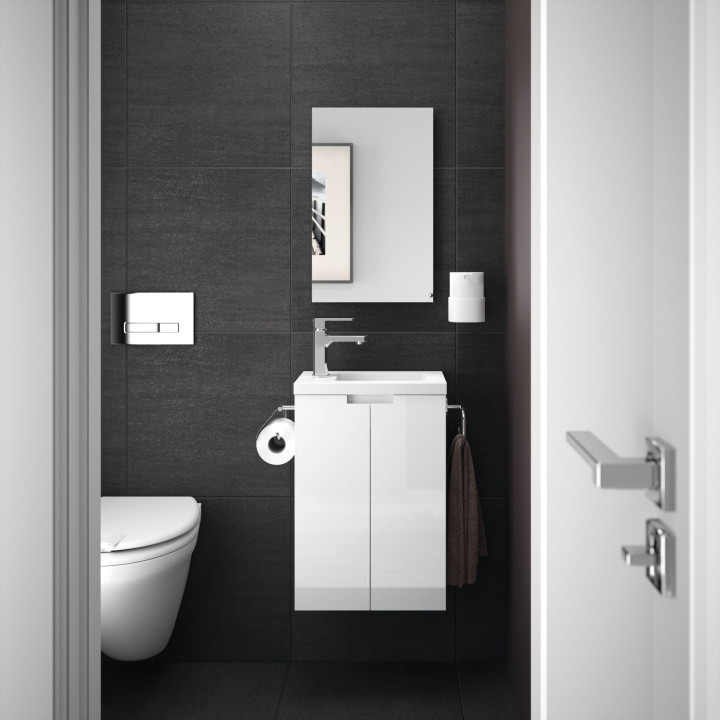 Pack meuble lave-mains avec miroir - dérouleur - porte serviette - L 40 x H 60 x P 25.2 cm - Closy