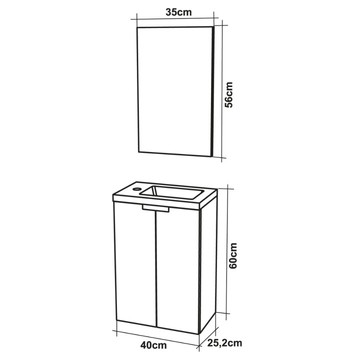 Pack meuble lave-mains avec miroir - dérouleur - porte serviette - L 40 x H 60 x P 25.2 cm - Closy