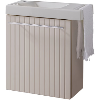 Meuble lave-mains strié Beige cachemire avec lave-mains et porte serviette intégré pour Robinet à gauche Solo