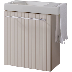 Meuble lave-mains strié Beige cachemire avec lave-mains et porte serviette intégré pour Robinet à gauche Solo