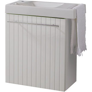 Meuble lave-mains strié Blanc mat avec lave-mains et porte serviette intégré pour Robinet à gauche Solo