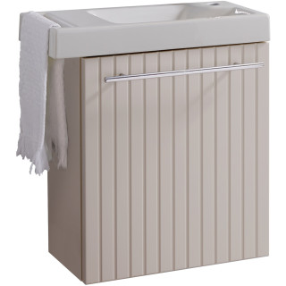 Meuble lave-mains Strié Beige cachemire avec porte serviette intégré pour Robinet à droite Solo