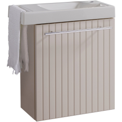 Meuble lave-mains Strié Beige cachemire avec porte serviette intégré pour Robinet à droite Solo