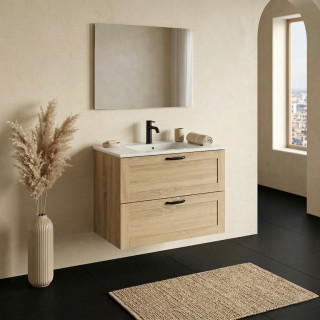 Meuble salle de bain 80 cm - Plan vasque céramique - Effet chêne hamilton - A suspendre - Cambridge