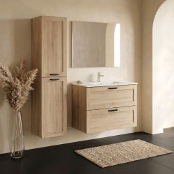 Ensemble meuble de salle de bain 80 cm + colonne 40 cm - Effet chêne hamilton - A suspendre - Cambridge