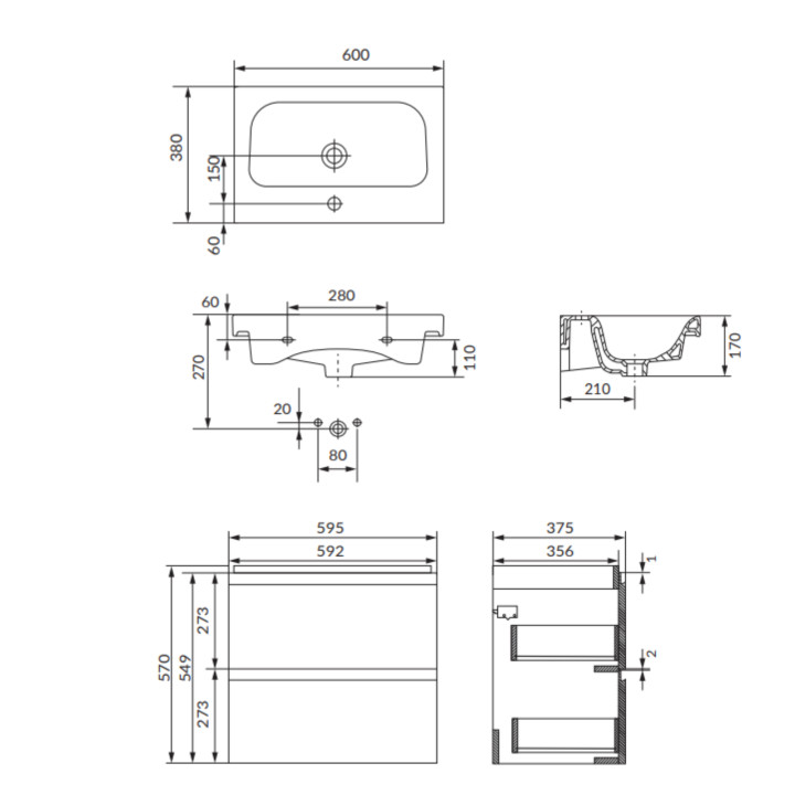 MEUBLE GAIN DE PLACE SLIM 60 GRIS ANTHRACITE