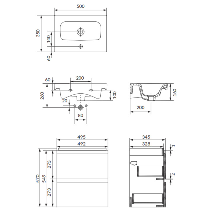 MEUBLE DE SALLE DE BAIN 50X35CM FAIBLE PROFONDEUR GRIS