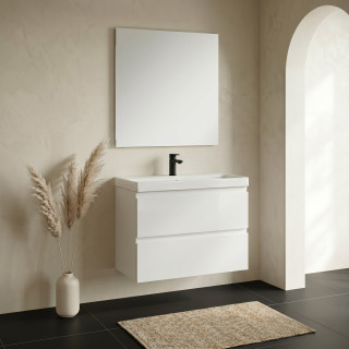 Meuble salle de bain-80x37.5cm-Gain de place-Blanc Brillant-Moduo Slim