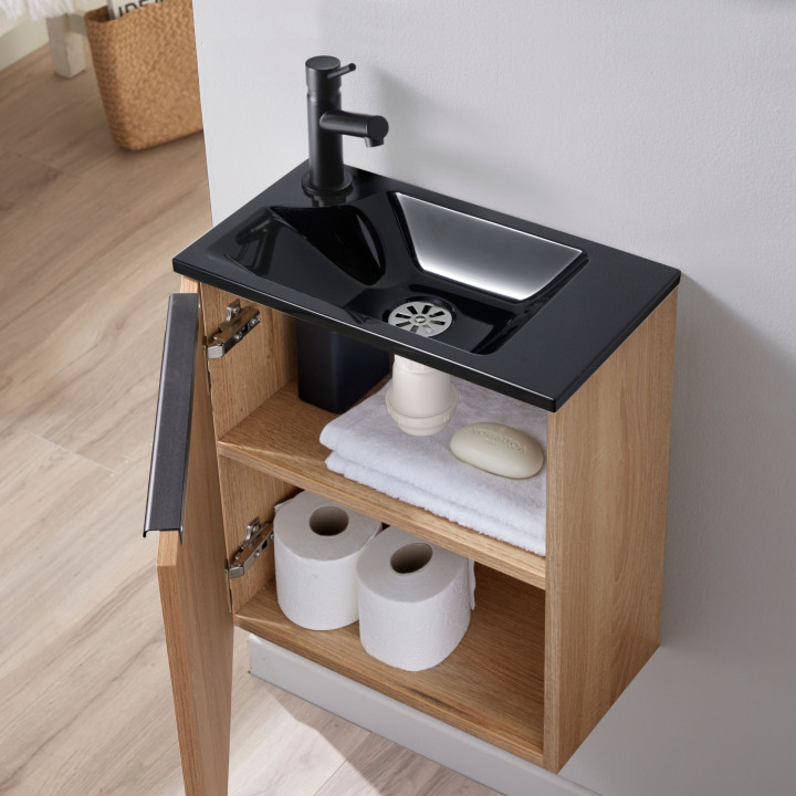MEUBLE HAMAC OAK +HANOS NOIR+ POIGNEE NOIRE + ROBI NOIR