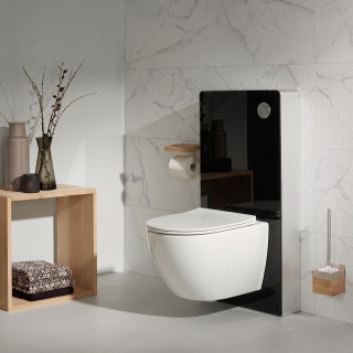 Pack WC suspendu gain de place bâti mural verre noir + cuvette sans bride Turbi