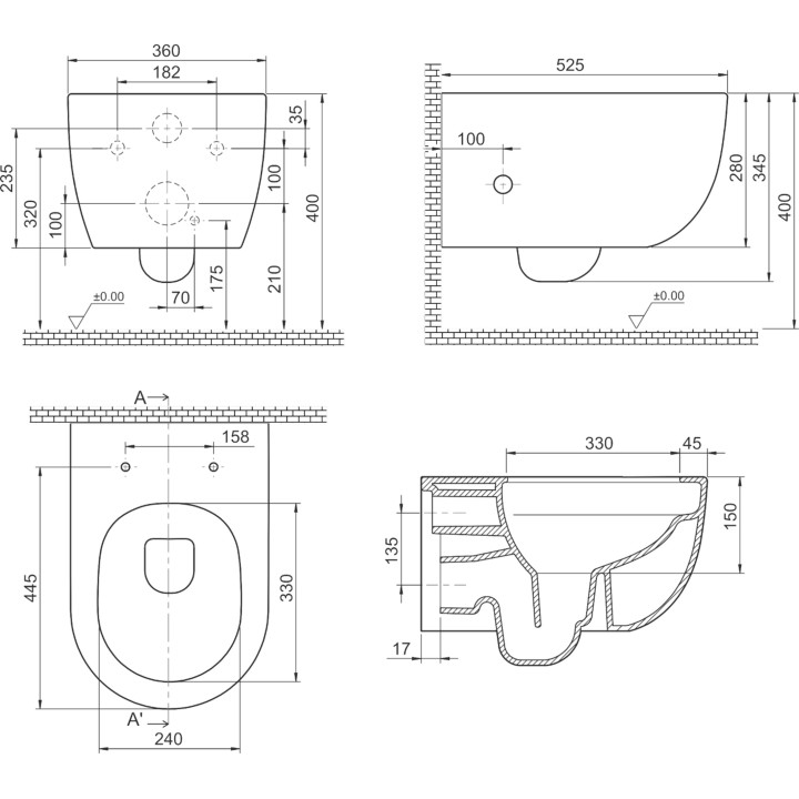 Cuvette WC suspendu sans bride effet vortex Bella
