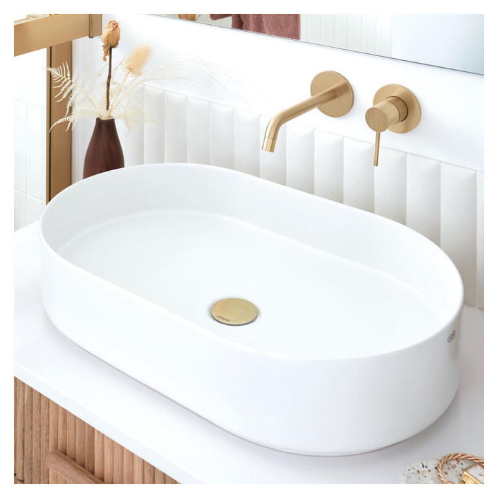 Ensemble bonde + siphon gain de place D32 pour vasque - Faible hauteur - Quick clack - Dôme doré - Nano 6.7 - 30724955