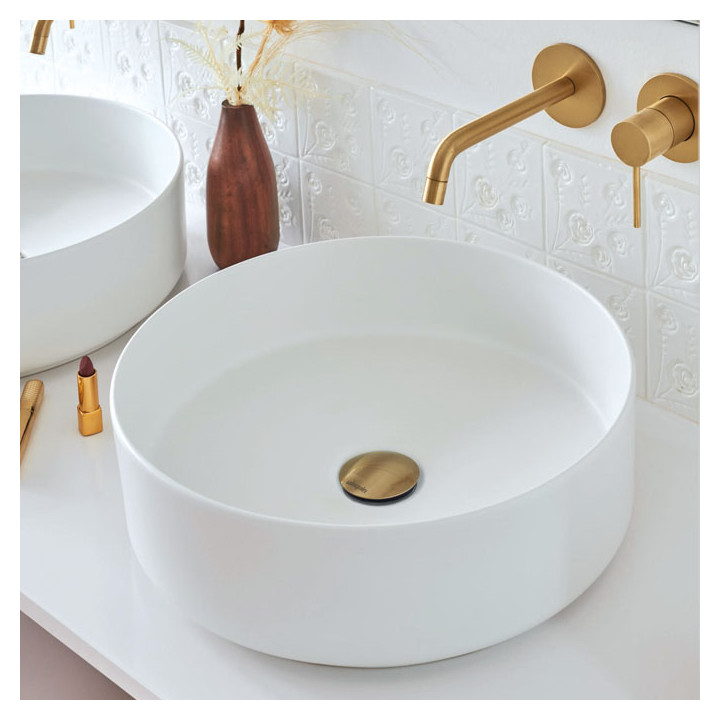 Bonde universelle laiton doré brossé mat pour lavabo vasque avec ou sans trop plein - 30724963