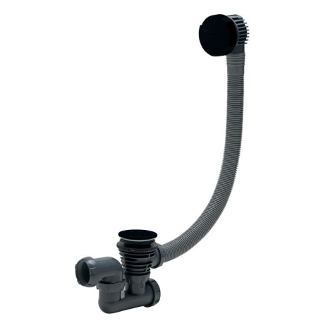 Vidage complet de baignoire NF à câble finition ABS noir mat L. 700 mm - 30724541