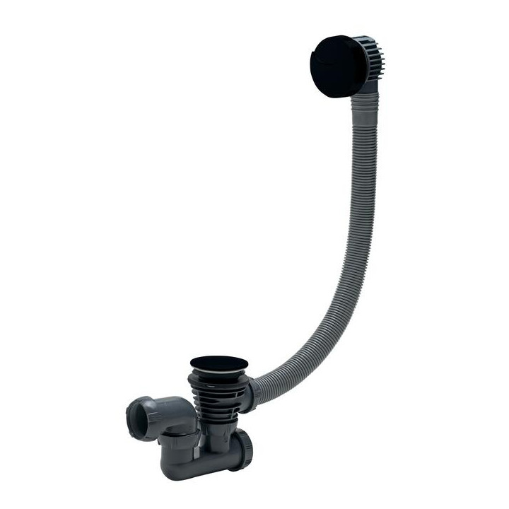 Vidage complet de baignoire NF à câble finition ABS noir mat L. 700 mm - 30724541