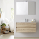 Ensemble meuble salle de bain 100 cm - plan vasque céramique - miroir et led - Effet Chêne Cambrian - A suspendre