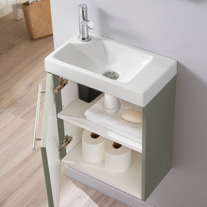 Meuble lave-mains Vert strié Solo pour robinet à gauche
