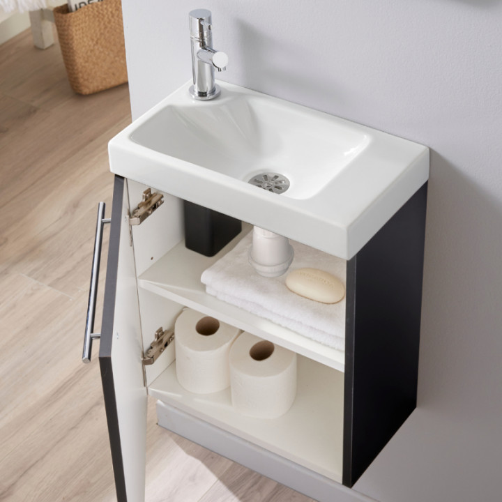 Ensemble meuble avec lave-mains Noir Mat Hamac pour Robinet à gauche solo