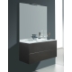 Meuble salle de bain 100 cm haut de gamme avec plan vasque en solid surface coloris taupe satiné à suspendre