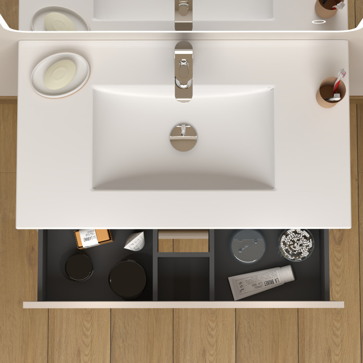 Meuble salle de bain 80 cm A poser - Plan vasque céramique - Cachemire mat - Karaib 2