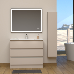 Meuble salle de bain 100 cm A poser - Plan vasque céramique - Cachemire mat - Karaib 2