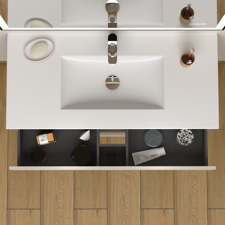 Meuble salle de bain 100 cm A poser - Plan vasque céramique - Cachemire mat - Karaib 2