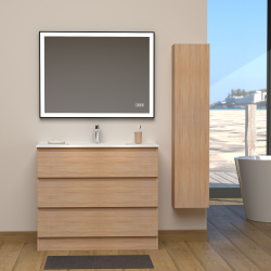 Meuble salle de bain 100 cm A poser - Plan vasque céramique - Effet chêne sonoma - Karaib 2