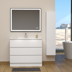 Meuble salle de bain 100 cm A poser - Plan vasque céramique - Blanc mat - Karaib 2