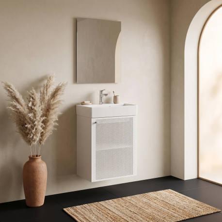 Meuble salle de bain faible profondeur 50 cm x 30 cm blanc mat à suspendre Doti