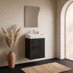 Meuble salle de bain faible profondeur 50 cm x 30 cm noir mat à suspendre Doti