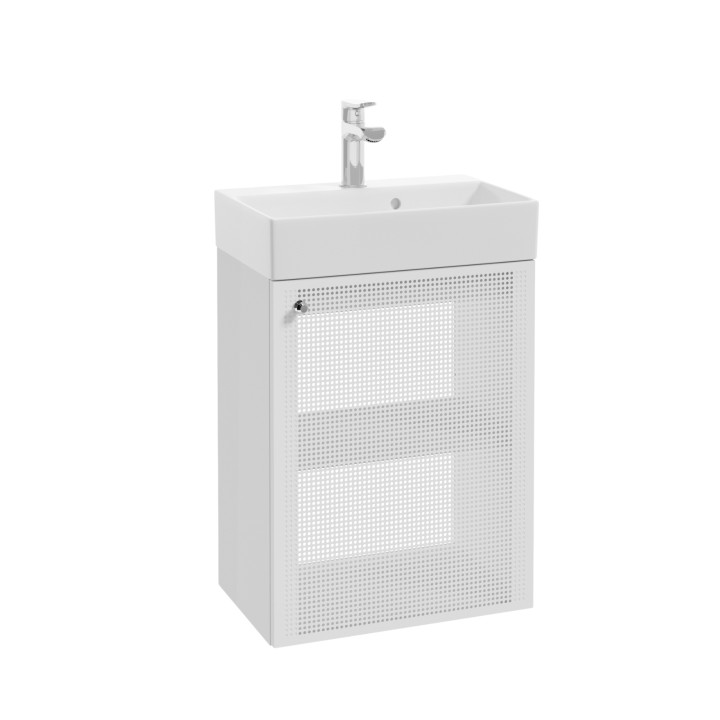 Meuble salle de bain faible profondeur 50 cm x 30 cm blanc mat à suspendre Doti