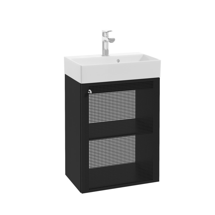 Meuble salle de bain faible profondeur 50 cm x 30 cm noir mat à suspendre Doti