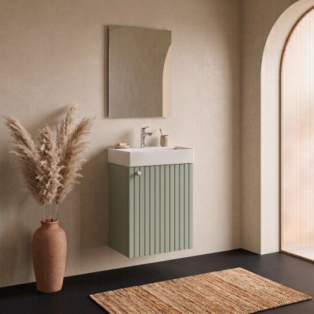Meuble salle de bain faible profondeur 50 cm x 30 cm Vert strié eucalyptus à suspendre Vetti