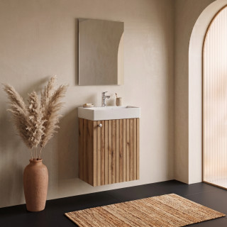 Meuble salle de bain faible profondeur 50 cm x 30 cm Oak strié à suspendre Vetti