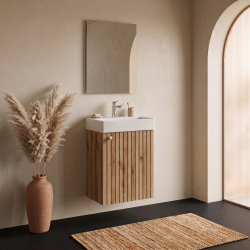 Meuble salle de bain faible profondeur 50 cm x 30 cm Oak strié à suspendre Vetti