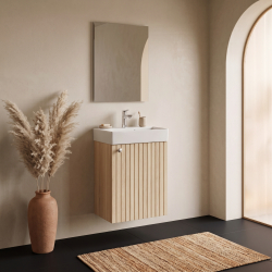 Meuble salle de bain faible profondeur 50 cm x 30 cm Chêne vincenza strié à suspendre Vetti