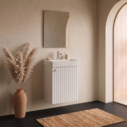 Meuble salle de bain faible profondeur 50 cm x 30 cm blanc strié à suspendre Vetti