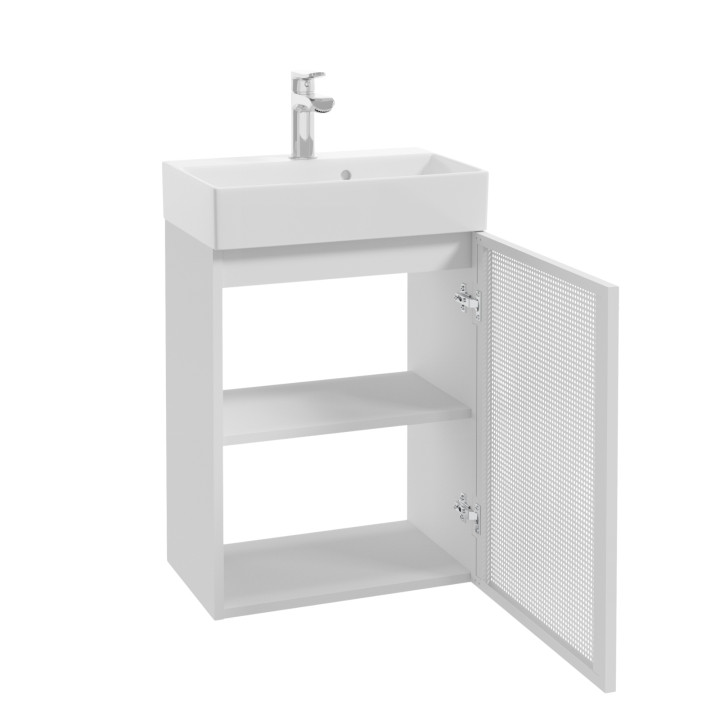 Meuble salle de bain faible profondeur 50 cm x 30 cm blanc mat à suspendre Doti