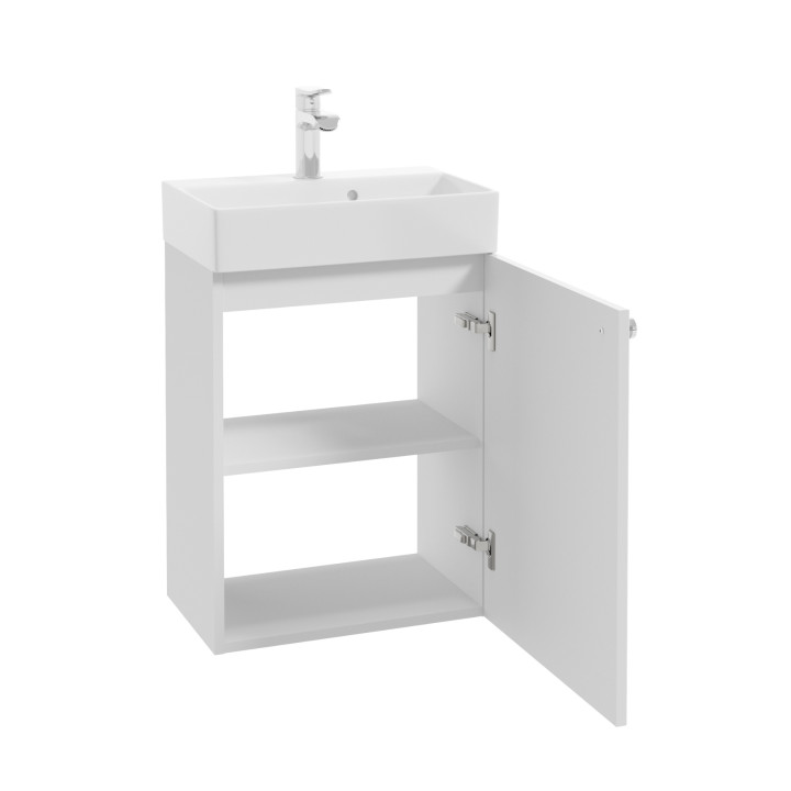 Meuble salle de bain faible profondeur 50 cm x 30 cm blanc strié à suspendre Vetti
