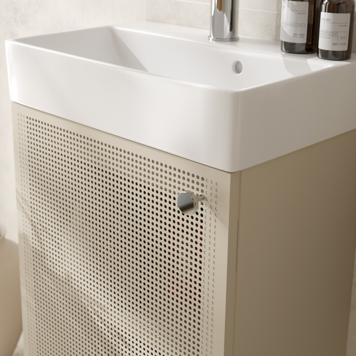 Meuble salle de bain faible profondeur 50 cm x 30 cm cachemire mat à suspendre Doti