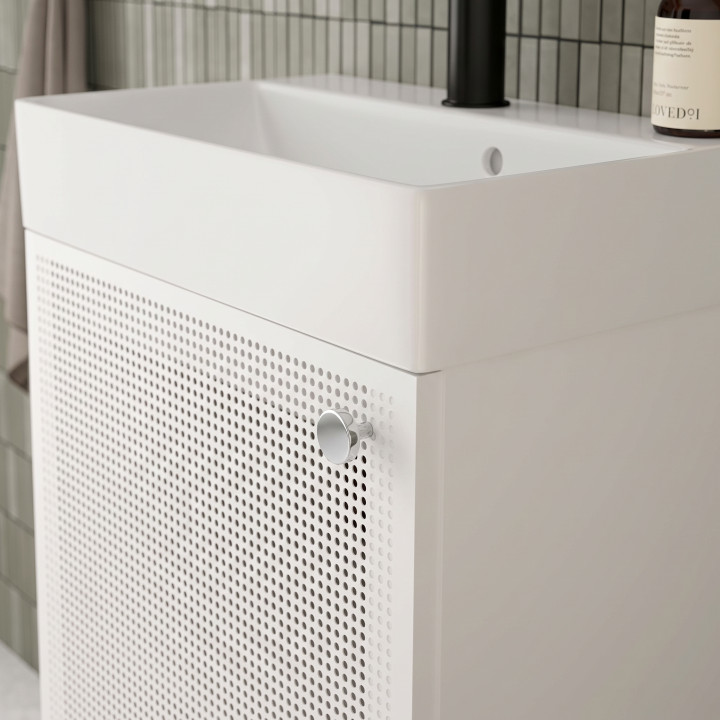 Meuble salle de bain faible profondeur 50 cm x 30 cm blanc mat à suspendre Doti