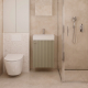 Meuble salle de bain faible profondeur 50 cm x 30 cm Vert strié eucalyptus à suspendre Vetti