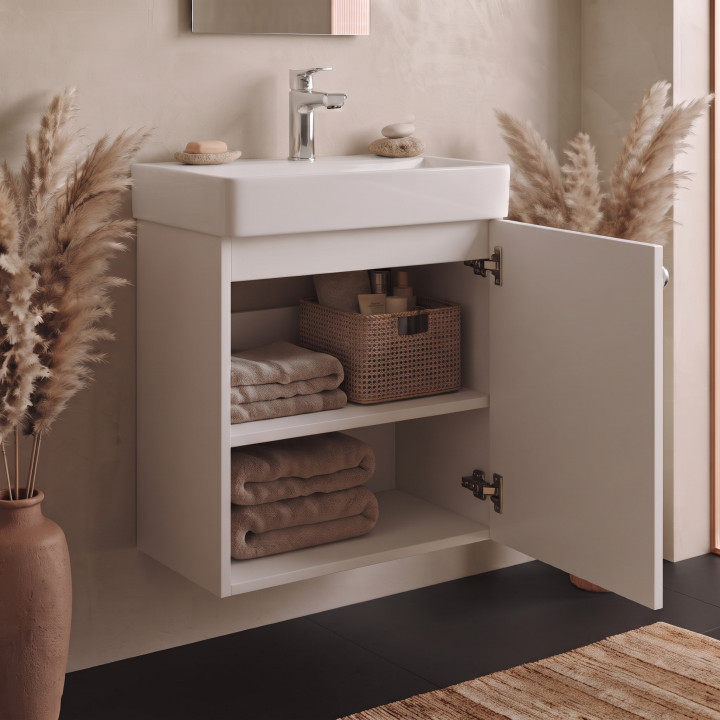 Meuble salle de bain faible profondeur 50 cm x 30 cm blanc strié à suspendre Vetti