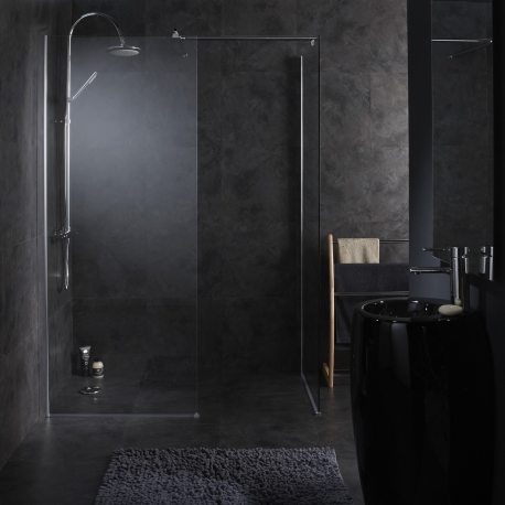 Ensemble double paroi de douche fixe italienne + retour latéral 80x195 cm aluminium chromé verre securit 8 mm réversible