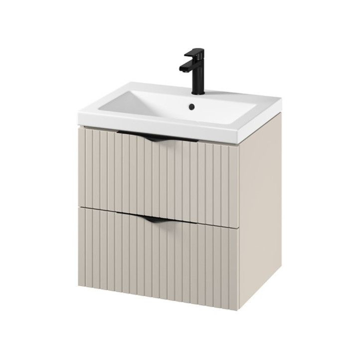 Meuble salle de bain - 60 cm - avec plan vasque - striée cachemire mat - à suspendre - Tirso