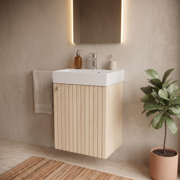 Meuble salle de bain faible profondeur 50 cm x 30 cm Chêne vincenza strié à suspendre Vetti